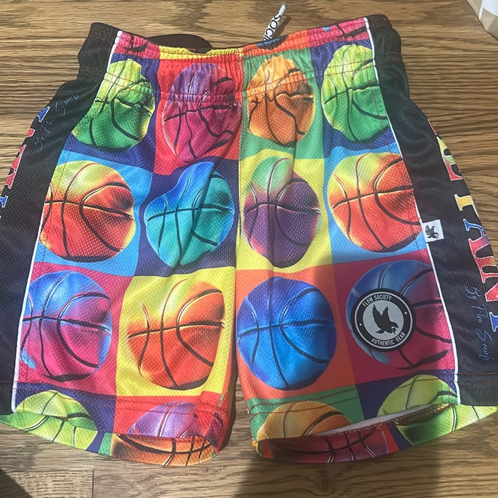 Kids Multicolor Basketball Print Athletic Shorts